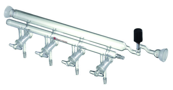 Manifold M36, hollow glass stopcocks, double, vacuum valve on 35/20 spherical joint