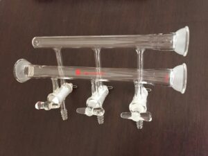 Synthware Manifold M27, solid glass stopcocks, double, spherical joint