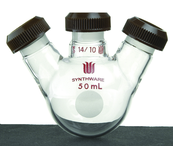 Synthware Microscale, flask F59m, 3-neck, round bottom, angled